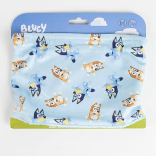 Braga cuello de bluey para niños - color azul - talla única - elaborada en 100% poliéster - diseño estampado con bluey y su familia