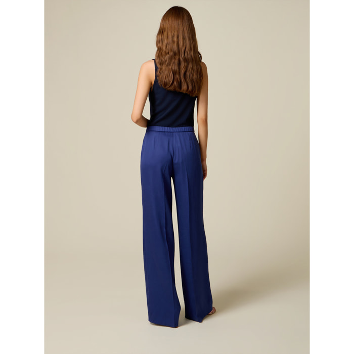 Oltre - Pantalones palazzo de satén de lyocell - Azul