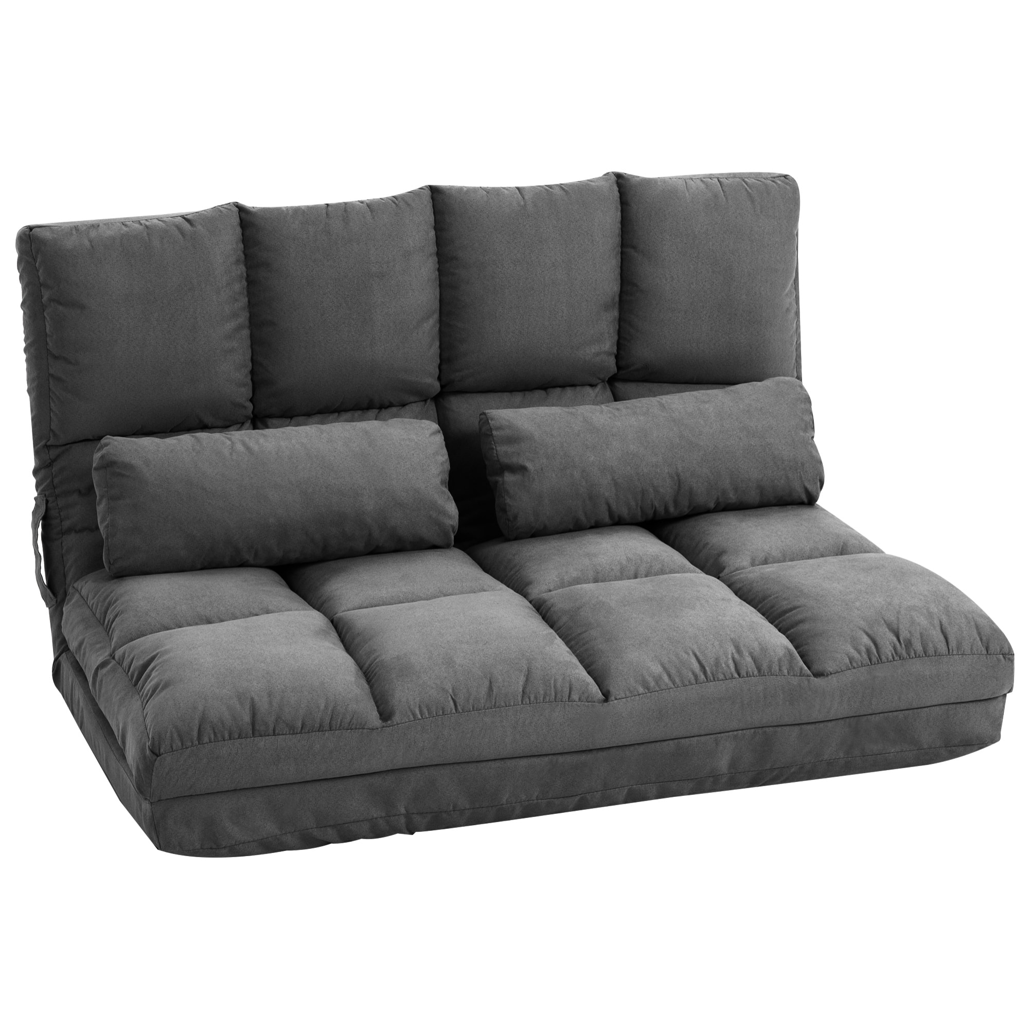 Chauffeuse - fauteuil convertible - inclinaison dossier réglable 14 positions - 2 coussins inclus - suédé anthracite