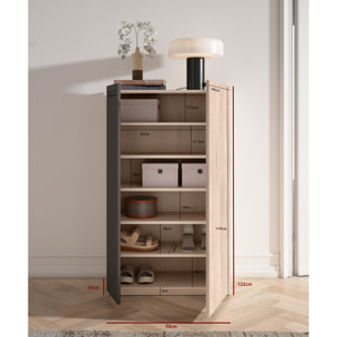 Zapatero Akra melamina roble claro puerta grafito 122x70x35 cm