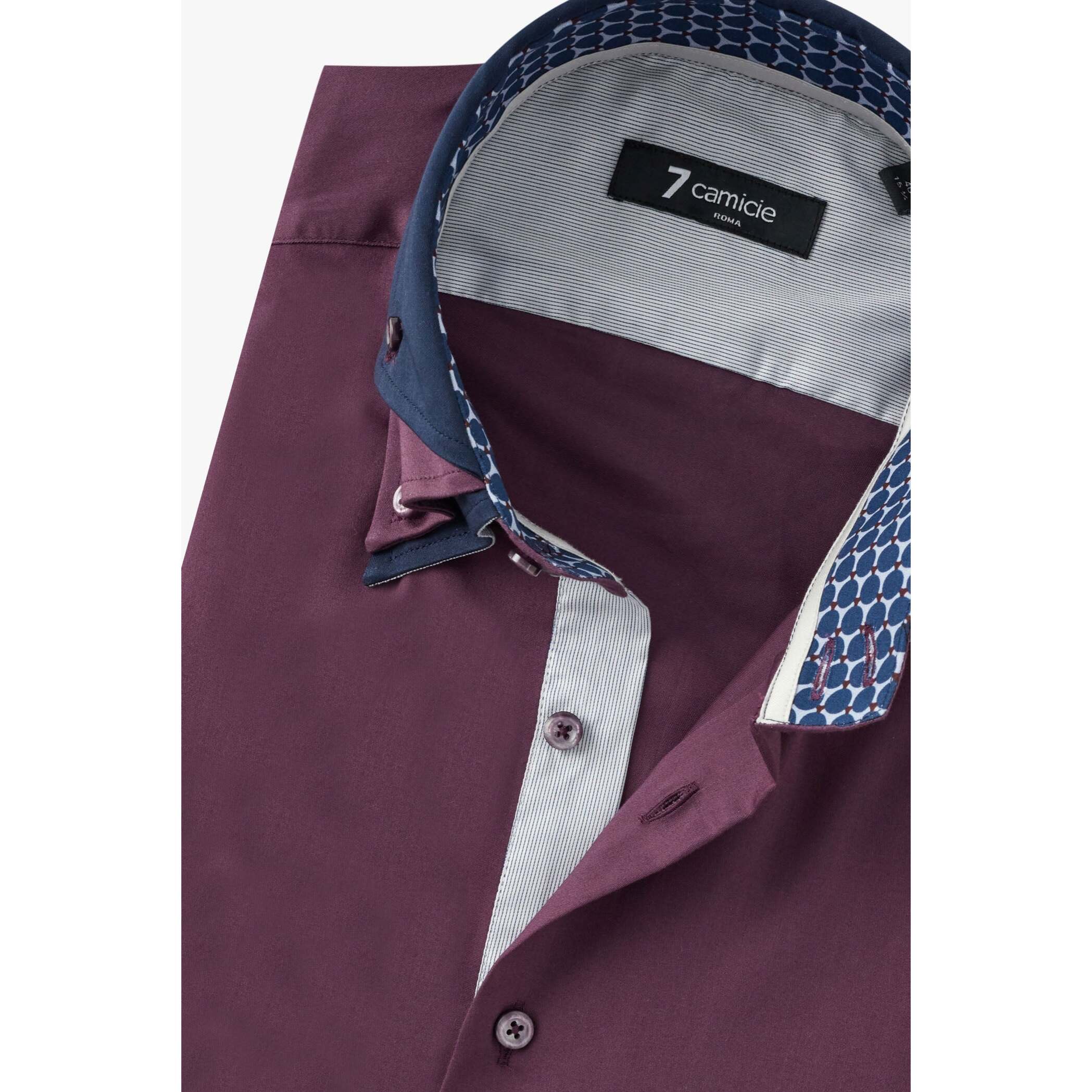 Camicia Uomo 2 Bottoni Button Down Triplo Collo Slim Satin Unito Viola Melanzana