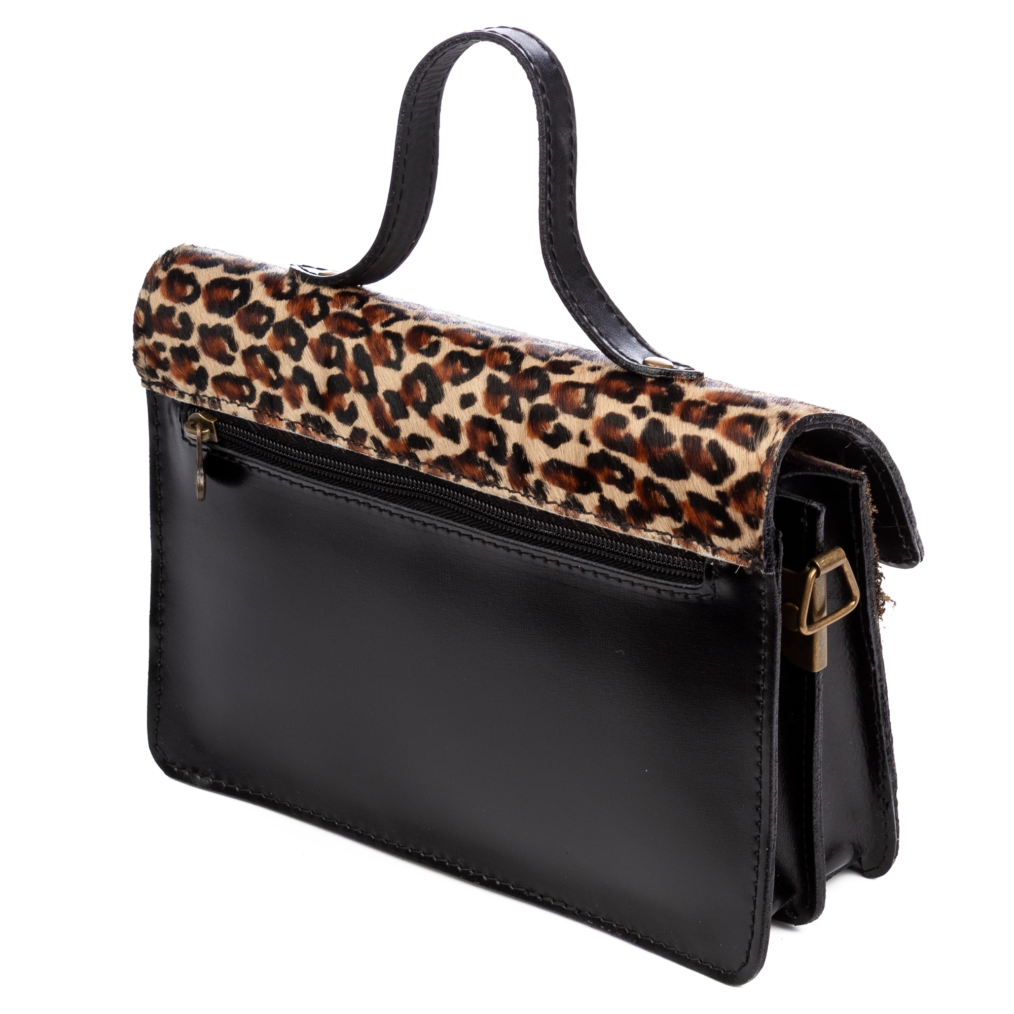 Assoro bolso Satchel con doble hebilla, piel auténtica Cavallino animal print.