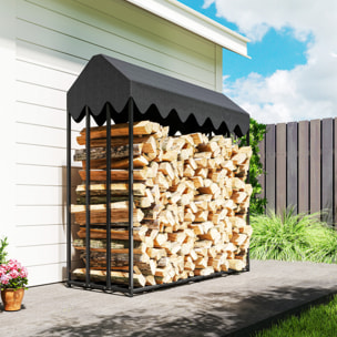 Estante de Leña Metálico, 186x70x185 cm, Leñero Exterior con Cubierta Impermeable 600D Oxford, Marco de Acero, Soporte para Leña de Chimenea, Carga 300 kg, para Jardín, Terraza