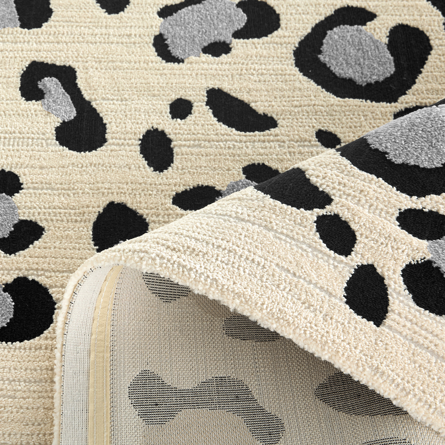 LEOVAH - Tapis salon motif léopard crème