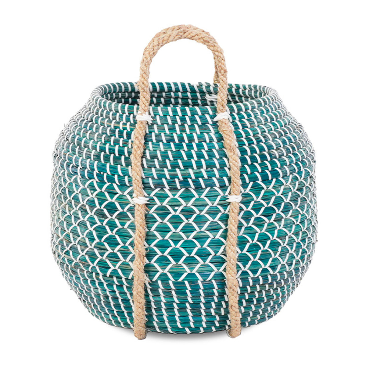 Panier jonc de mer bleu turquoise