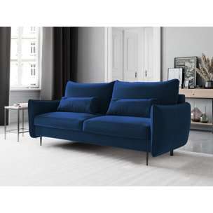 Canapé convertible avec coffre de rangement "Vermont" 3 places en velours bleu roi