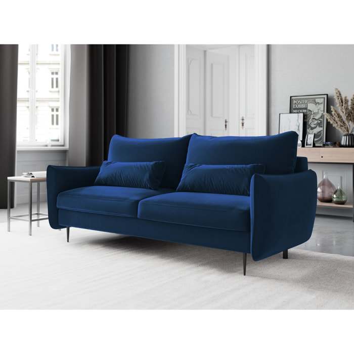 Canapé convertible avec coffre de rangement "Vermont" 3 places en velours bleu roi