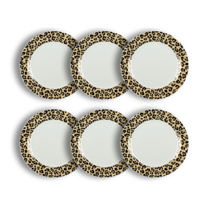 Lot de 6 assiettes plates léopard 26,5cm en porcelaine beige ANIMALS