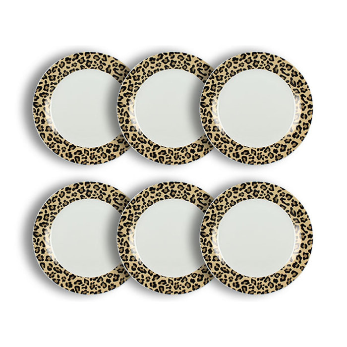 Lot de 6 assiettes plates léopard 26,5cm en porcelaine beige ANIMALS