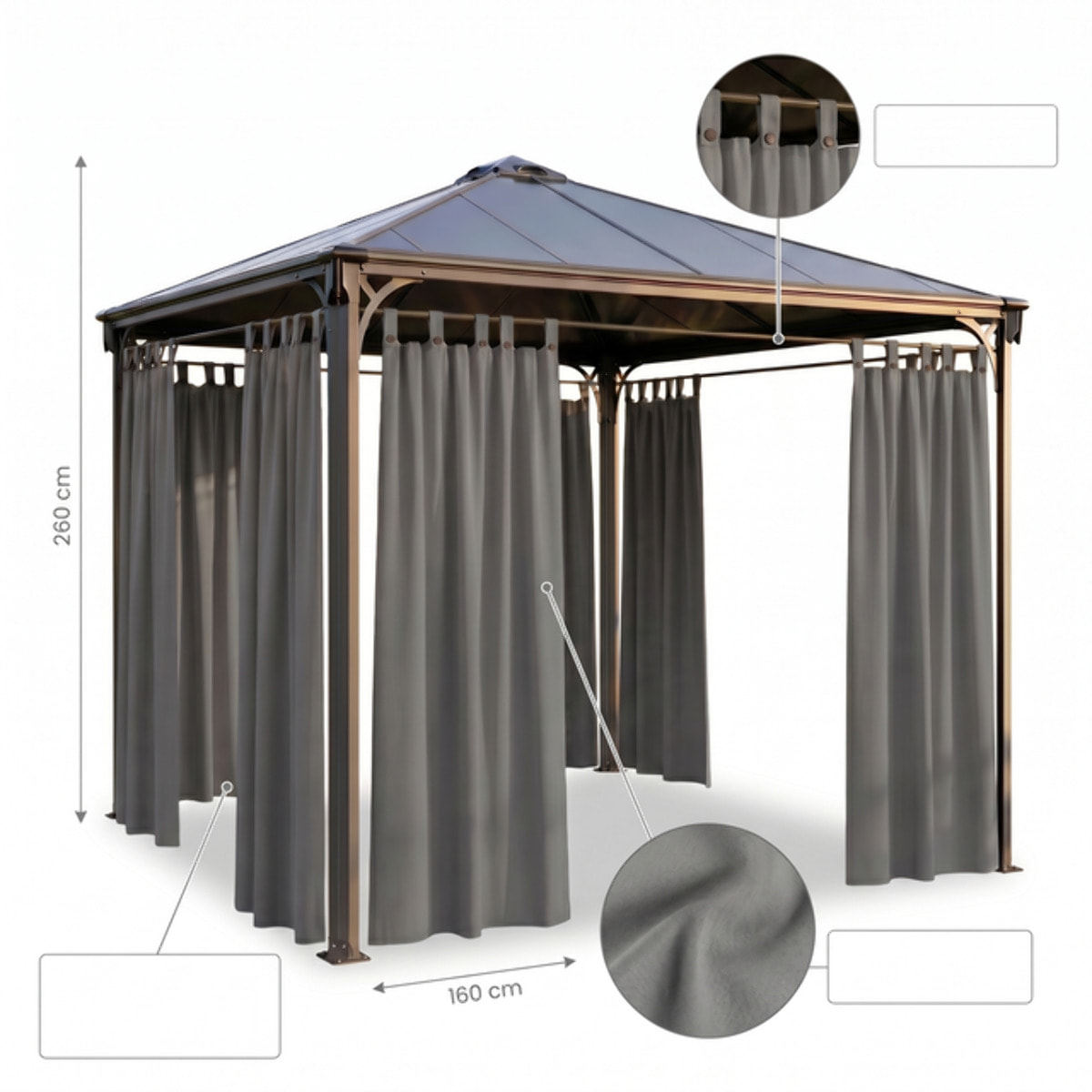 Tenda per gazebo con passanti e bottoni, telo ombreggiante in cotone e poliestere resistente ai raggi UV, facile da installare, ideale per terrazzo veranda e giardino, garantisce privacy e protezione dal sole