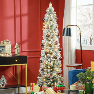 Sapin de Noël artificiel LED H.180 cm - sapin de Noël mince enneigé - 329 branches 150 LED blanc chaud