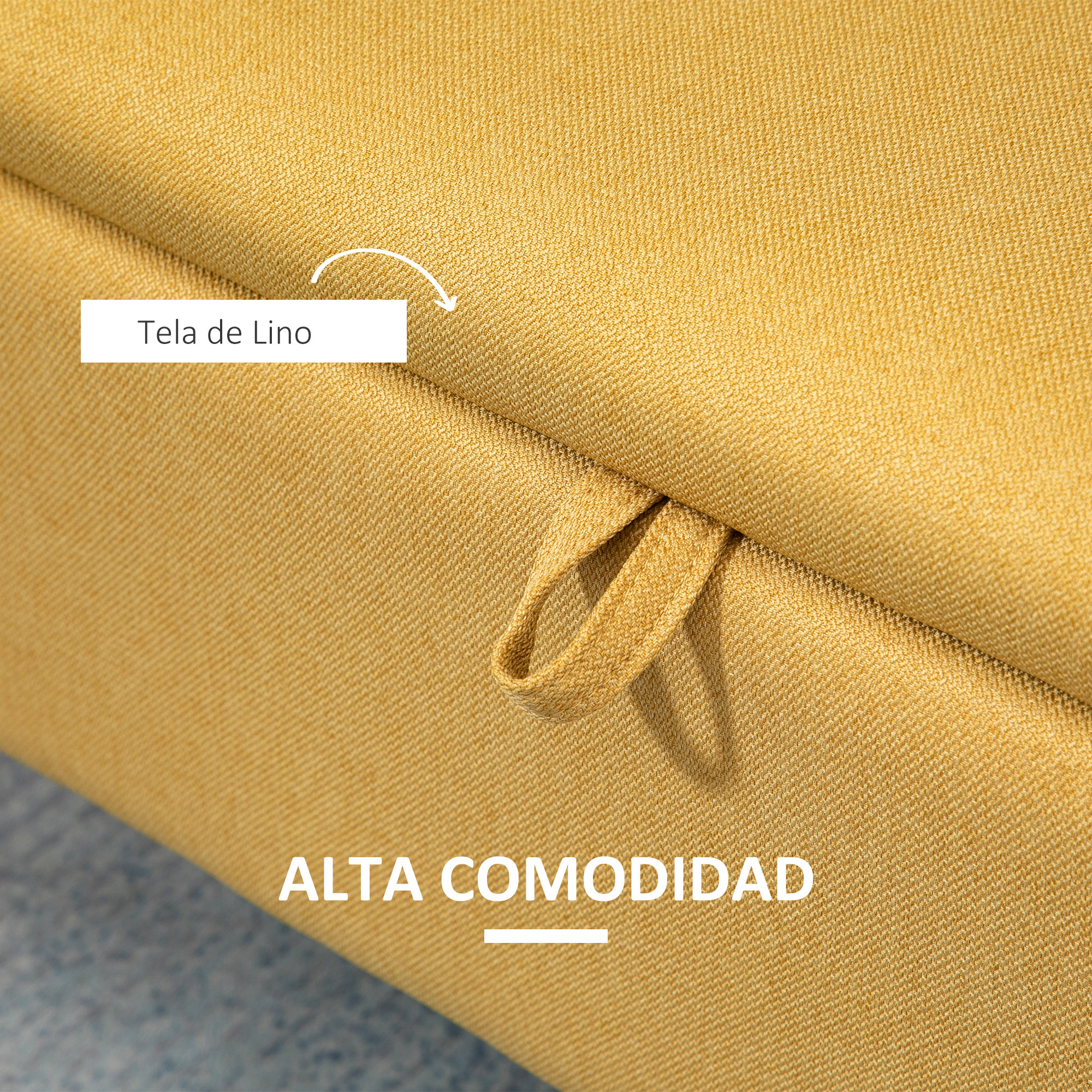 HOMCOM Banco de Almacenamiento Taburete de Almacenaje Tapizado en Lino con Tapa Abatible y Patas de Acero para Dormitorio Salón Entrada Carga 150 kg 102x40x39,5 cm Amarillo