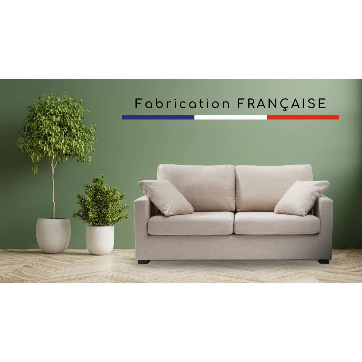 Canapé 3 pl LYS 175 cm fixe tissu Tradition Beige - 100% déhoussable - Fabriqué en France