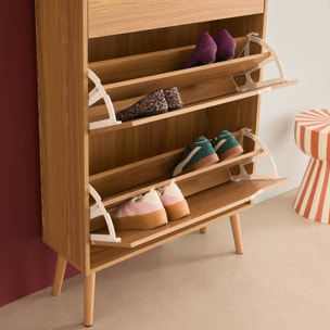Meuble à chaussures scandinave décor naturel 3 portes abattantes capacité 18 paires de chaussures