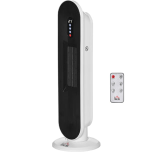 Calefactor Cerámico de Torre 1200W/2000W con Mando a Distancia Termostato Temporizador de 24H y Sistema Antivuelco para Sala de 20 m² 21x21x63,5 cm Blanco y Negro