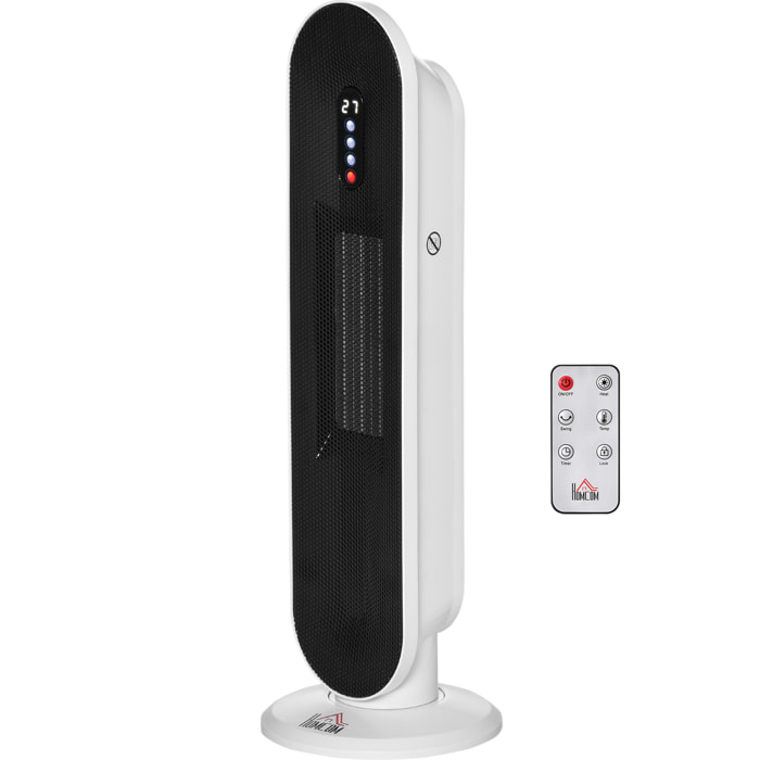 Calefactor Cerámico de Torre 1200W/2000W con Mando a Distancia Termostato Temporizador de 24H y Sistema Antivuelco para Sala de 20 m² 21x21x63,5 cm Blanco y Negro