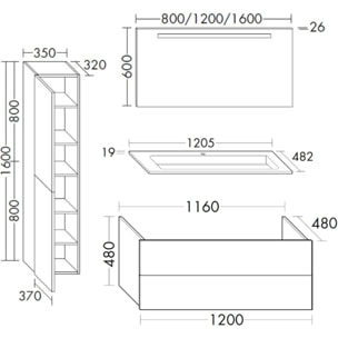 Meuble double vasque 120 cm BURGBAD Cosmo chêne cachemire + colonne + miroir