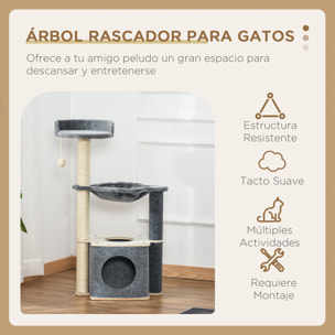 árbol Rascador de Gato 48x34x95cm con Hamaca Plataformas Cueva Poste para Rascar