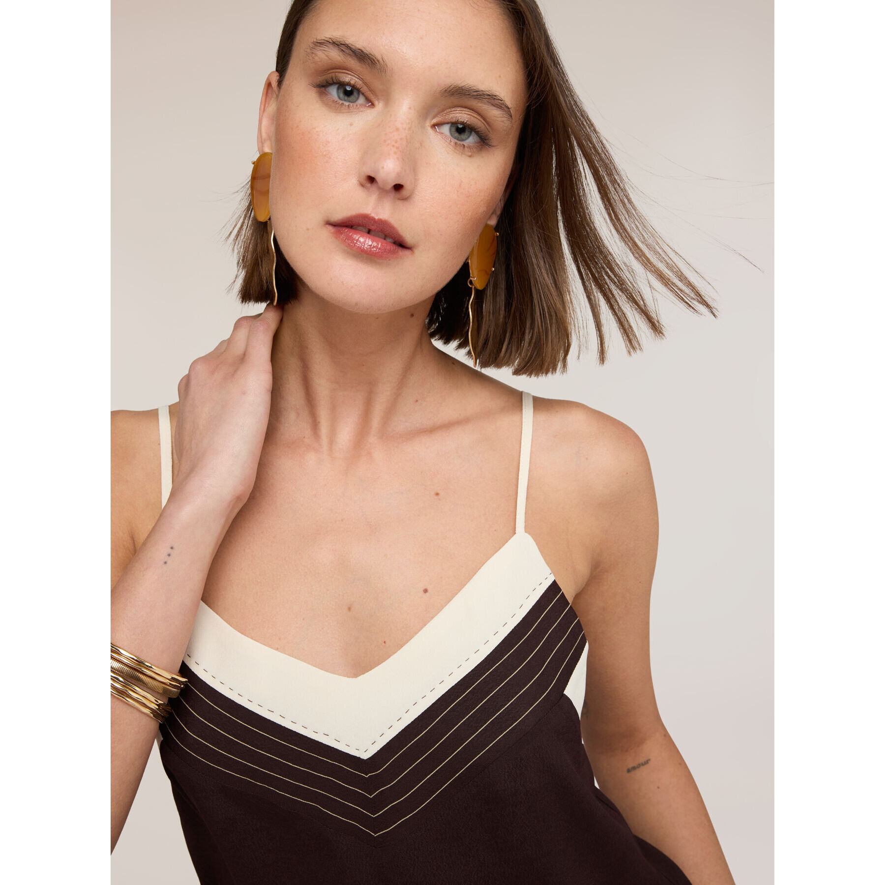 Motivi - Top in crêpe de chine The Tailoring Lab - Marrone