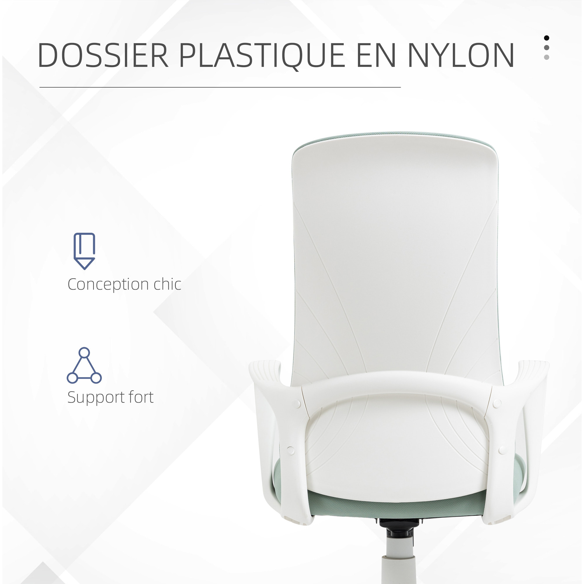 Fauteuil de Bureau ergonomique avec accoudoirs et roulettes pivotant - Fonction Inclinaison et Hauteur réglable dim. 62L x 56l x 119,5H cm - Vert