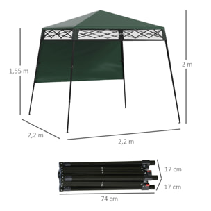 Carpa Plegable 220x220x200 cm Cenador Plegable con 1 Pared Lateral Bolsa de Transporte Impermeable y Protección UV50+ para Jardín Patio Verde