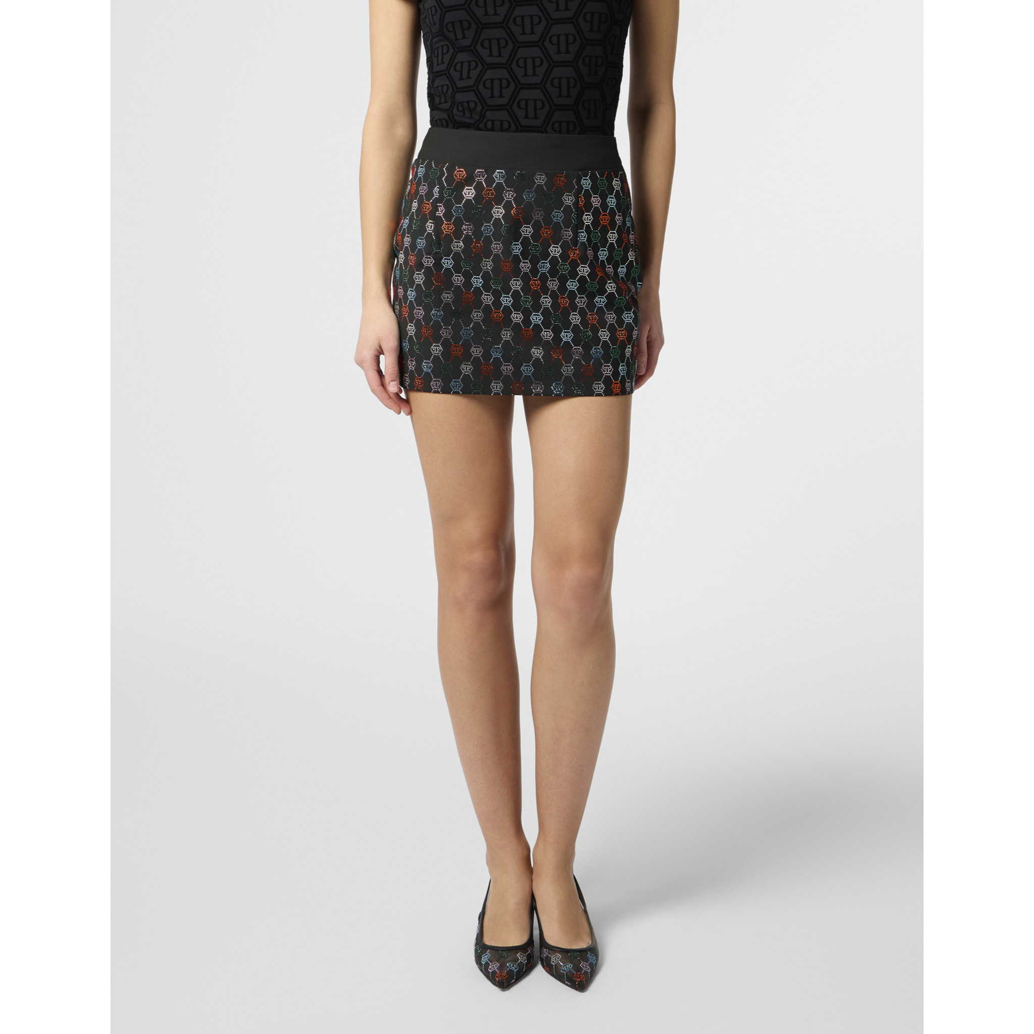 PHILIPP PLEIN Mini Skirt Multicolor Monogram Strass