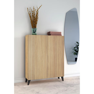 Zapatero Narvik melamina roble dorado puertas vallado patas negro 109x90x27cm