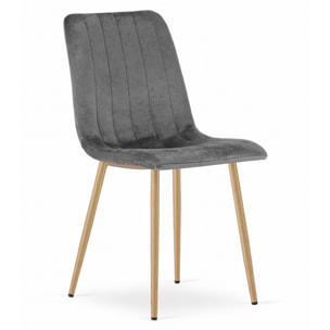 Sedia Lava in velluto grigio scuro con gambe effetto legno