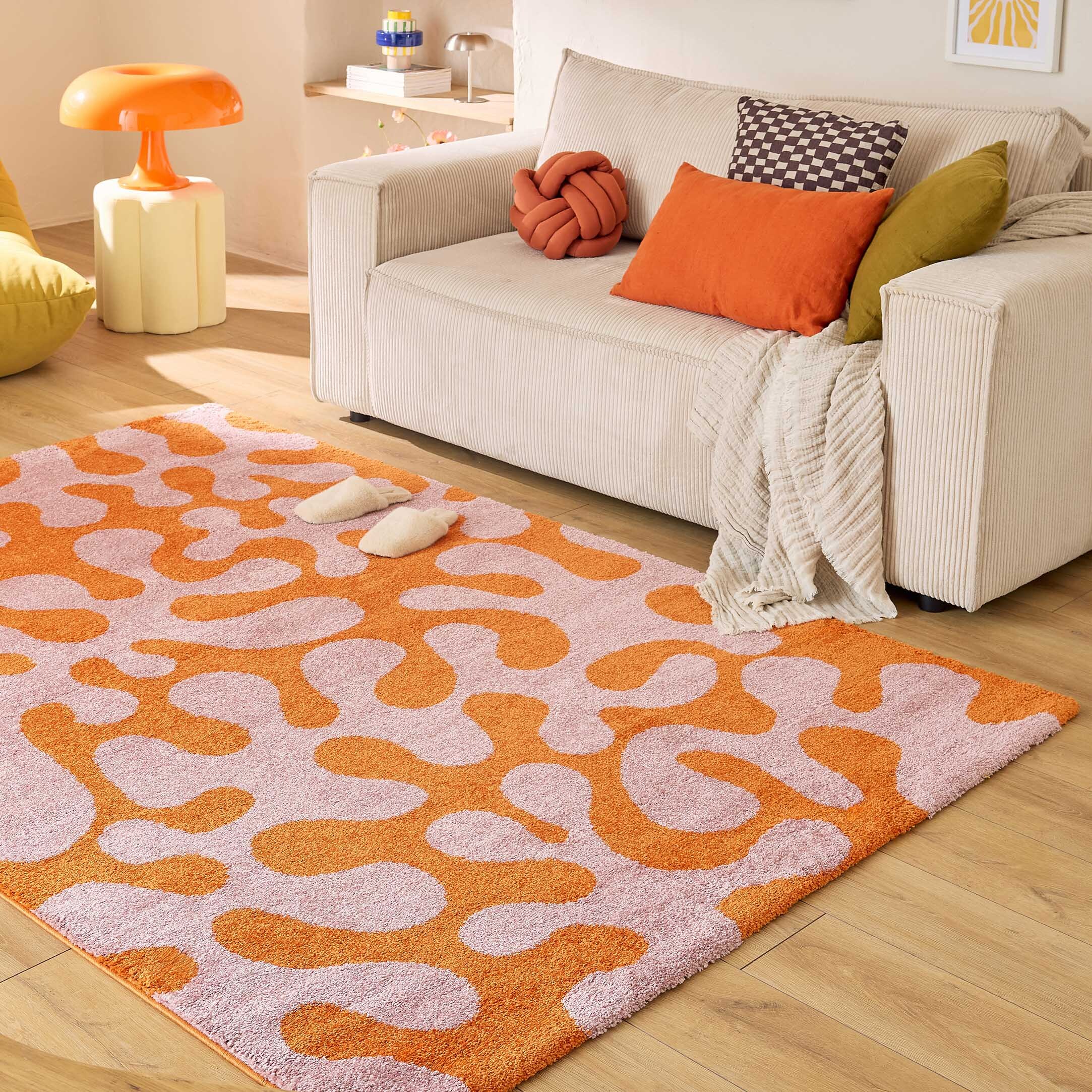 GROOVY - Tapis rétro coloré à motif abstrait - Confortable et moelleux - Rose