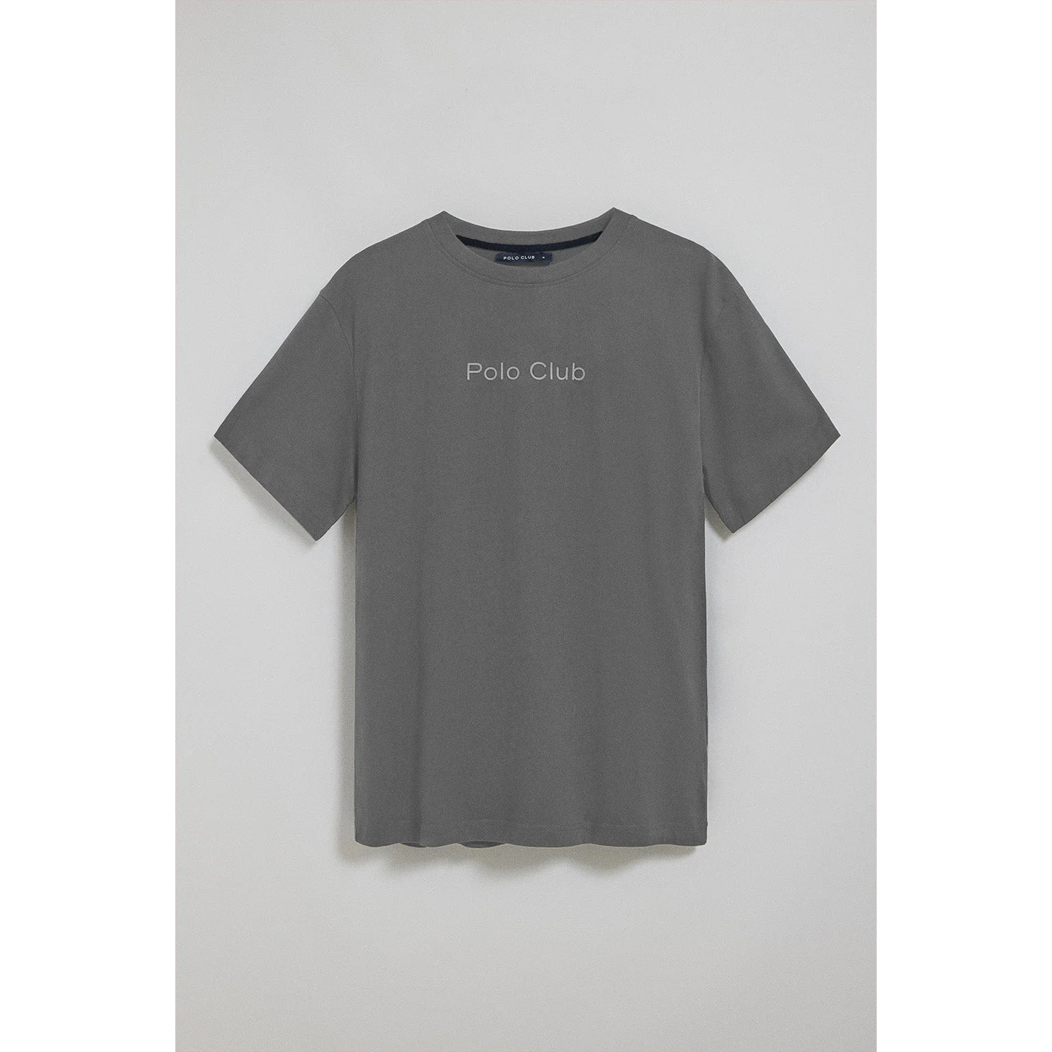 Camiseta gris asfalto de manga corta y cuello redondo con logotipo Polo Club