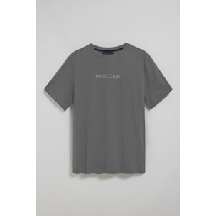Camiseta gris asfalto de manga corta y cuello redondo con logotipo Polo Club