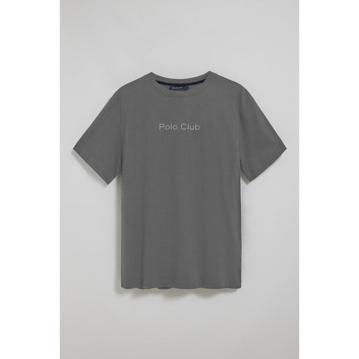 Camiseta gris asfalto de manga corta y cuello redondo con logotipo Polo Club