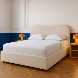 Lit coffre avec tête de lit en tissu bouclé - SUZON