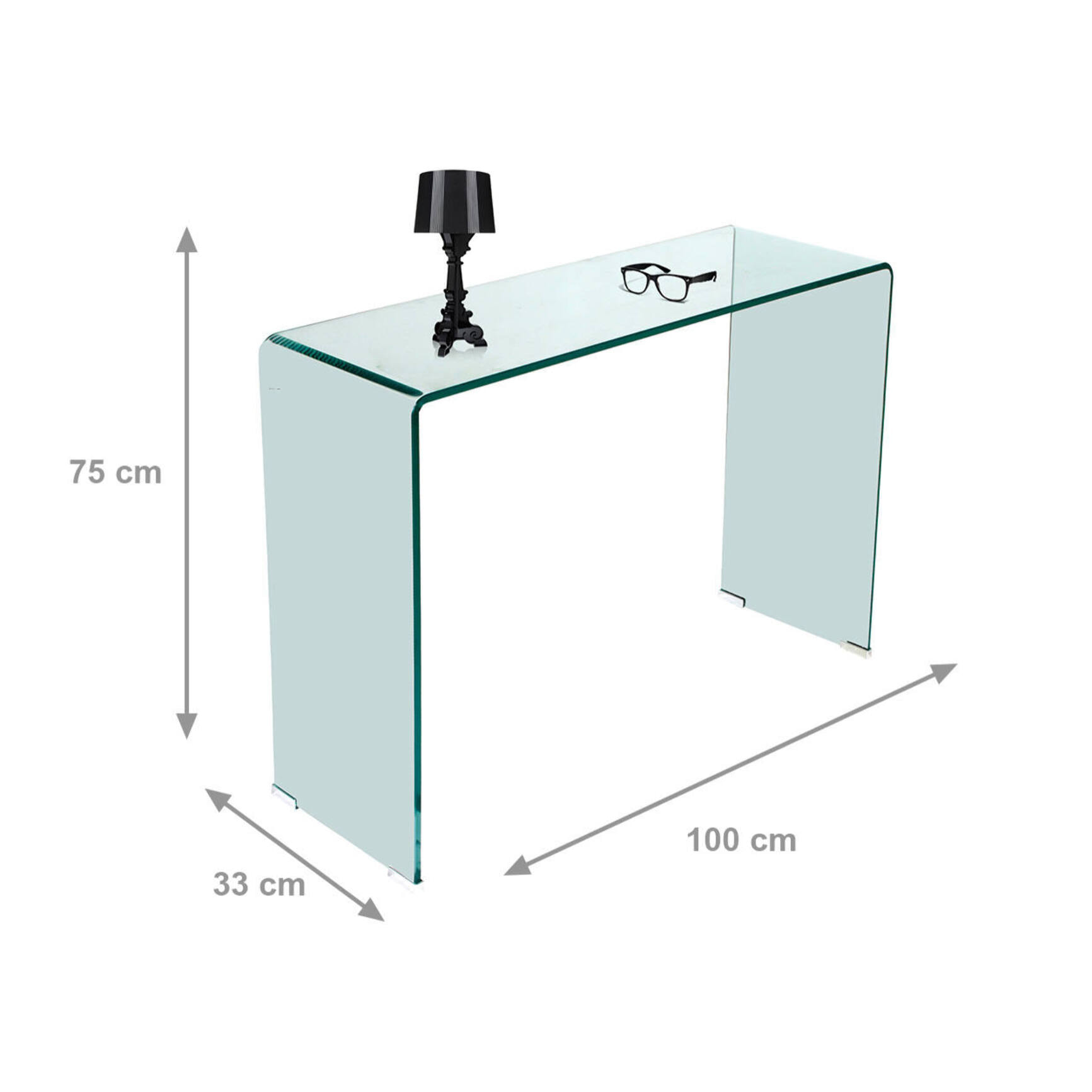 Consolle in vetro temperato trasparente, cm 100 x 75 x 33.