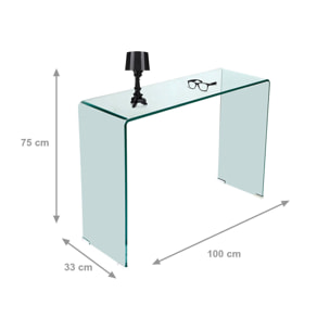 Consolle in vetro temperato trasparente, cm 100 x 75 x 33.