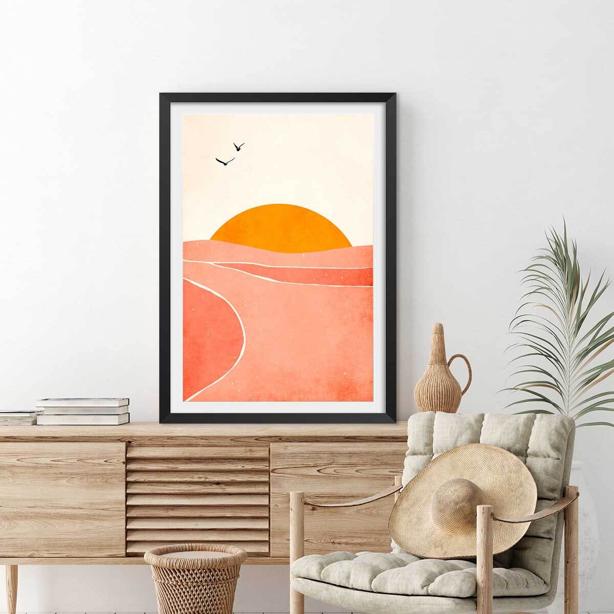 Affiche graphique danse avec le soleil Affiche sous cadre noir