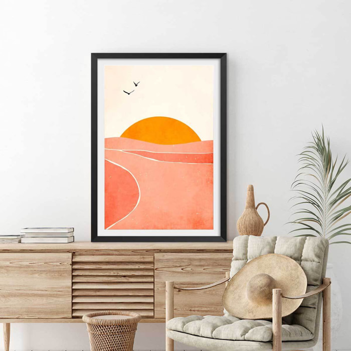 Affiche graphique danse avec le soleil Affiche sous cadre noir