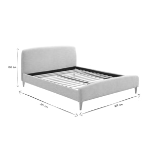 Lit 2 places 160x200 cm en tissu gris clair NIELS