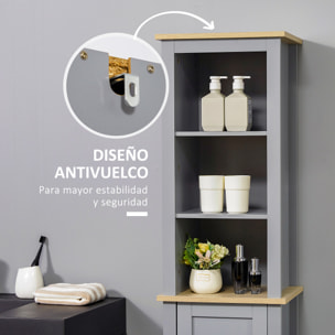 kleankin Armario Alto de Baño Mueble Columna Estrecho Moderno con 1 Puerta Estante Ajustable y 3 Compartimentos Abiertos 39x30x168 cm Gris