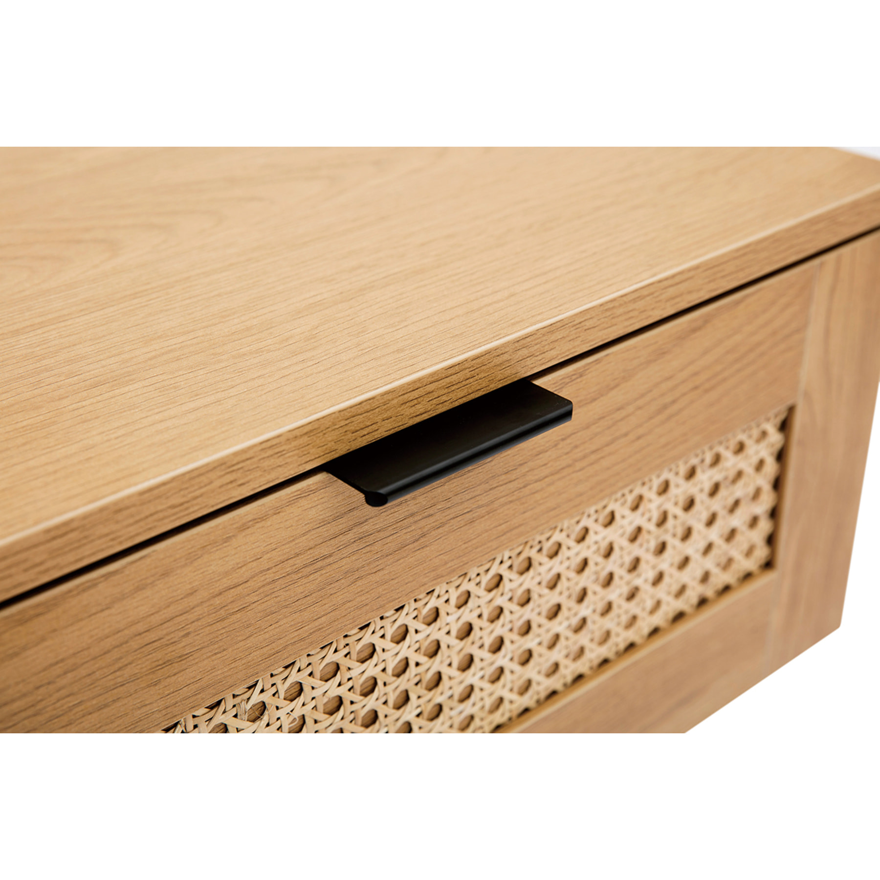 Tables de chevet finition bois clair, cannage rotin et métal noir (lot de 2) MANILLE