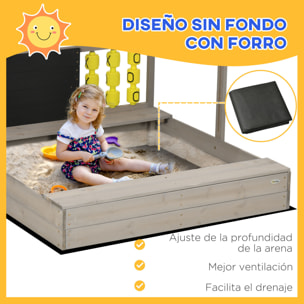 Arenero de Madera para Niños de 3-7 Años Arenero Infantil con Techo Ajustable de Tela no Tejida Banco de 2 Asientos Pizarra y Juguetes para Patio Jardín 114x113x110 cm Gris