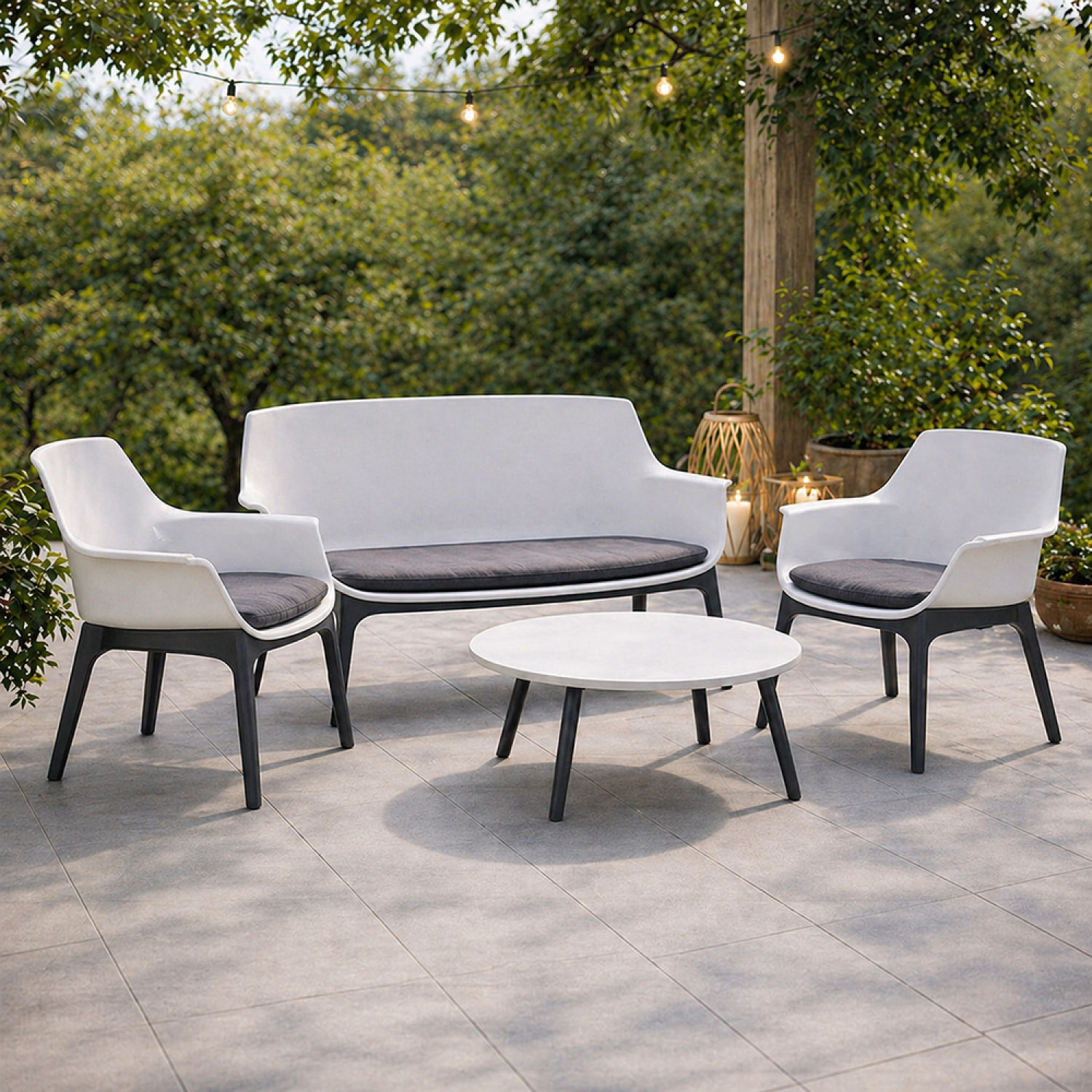 Salon de jardin 4 places blanc avec table basse BUCA