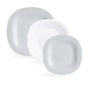 Service de table 18 pièces Carine gris et blanc - Luminarc - Opale trempé extra résistant
