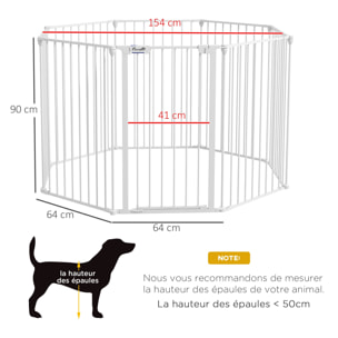 Barrière de sécurité parc enclos chien modulable pliable porte verrouillable intégrée 8 panneaux acier PP blanc