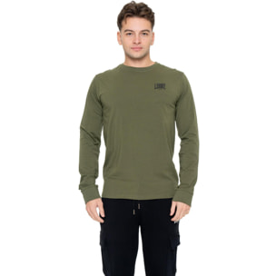 T-shirt da uomo in cotone elasticizzato a manica lunga con logo grande "Basic"