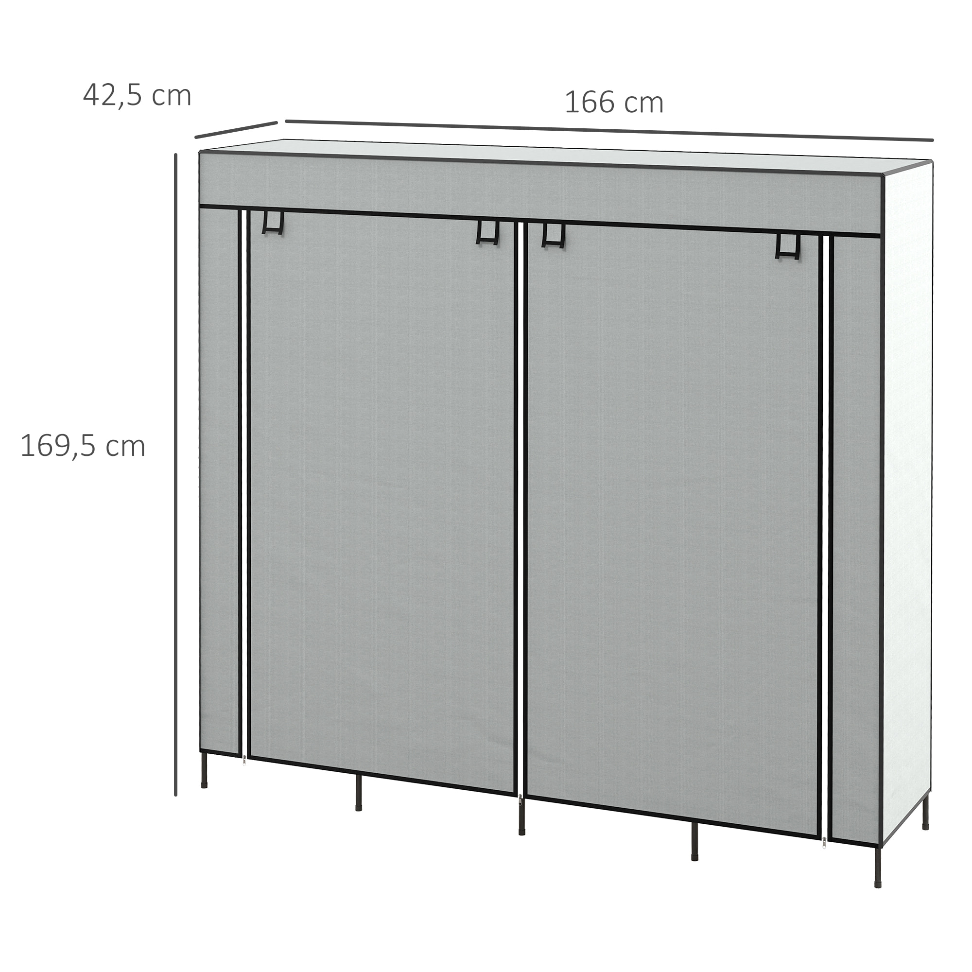 Armario de Tela para Dormitorio Armario Portátil con 10 Compartimentos 2 Rieles Colgantes y 4 Cajones de Tela 166x42,5x169,5 cm Gris Oscuro