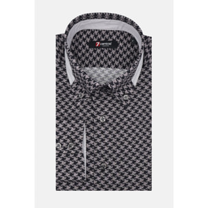 Camicia Uomo 2bottoni Button Down Doppio Collo Slim Popeline Stampato Grigio Scuro/Nero