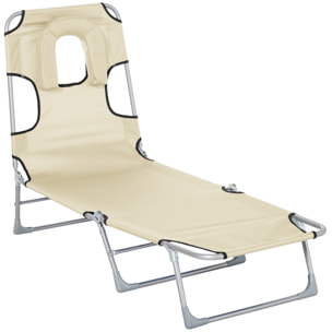 Chaise longue pliante, bain de soleil, avec appui-tête à trou pour la lecture et dossier inclinable en 4 positions, transat pour jardin, piscine, terrasse, en tissu Oxford, noir