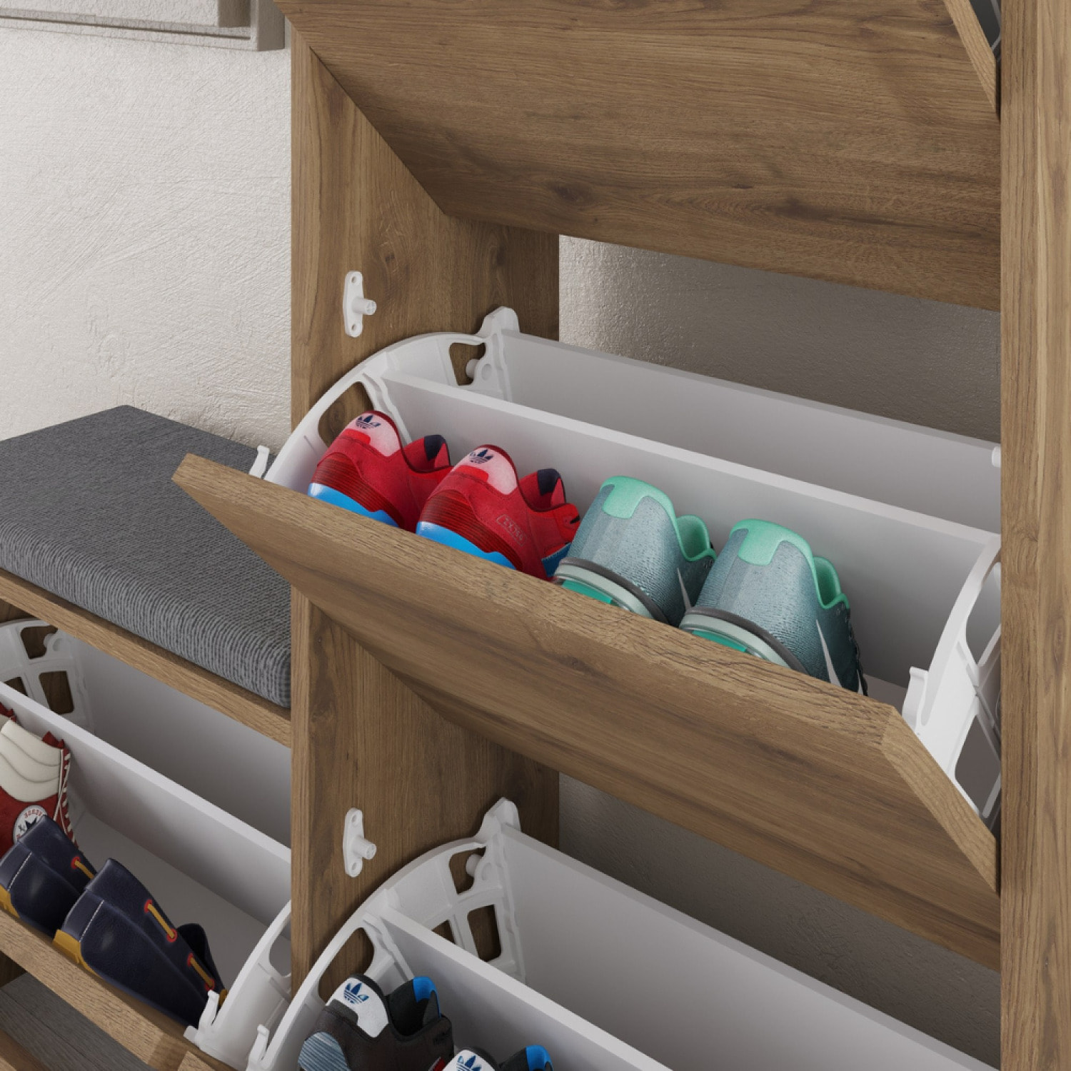 DARWIN - Meuble à chaussures avec assise - 4 rangements - bois