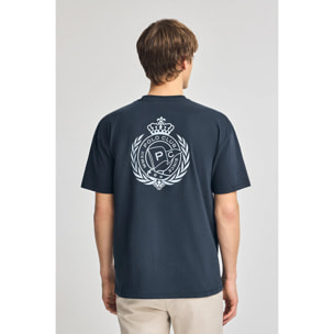 Camiseta azul marino de cuello redondo y print náutico